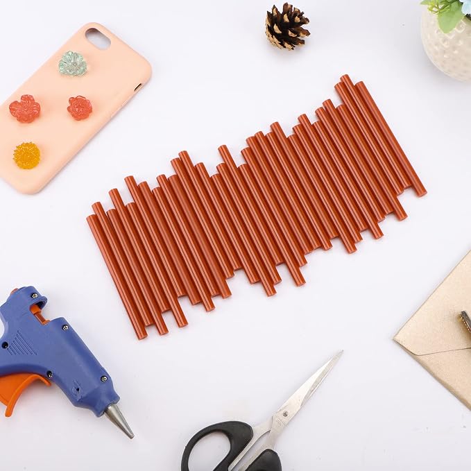 Mini Hot Glue Sticks Bulk Brown, 36 Pack Small Glue Sticks Bulk for Crafting, Christmas Decoration, Art, DIY, 4" Long x 0.27" Dia