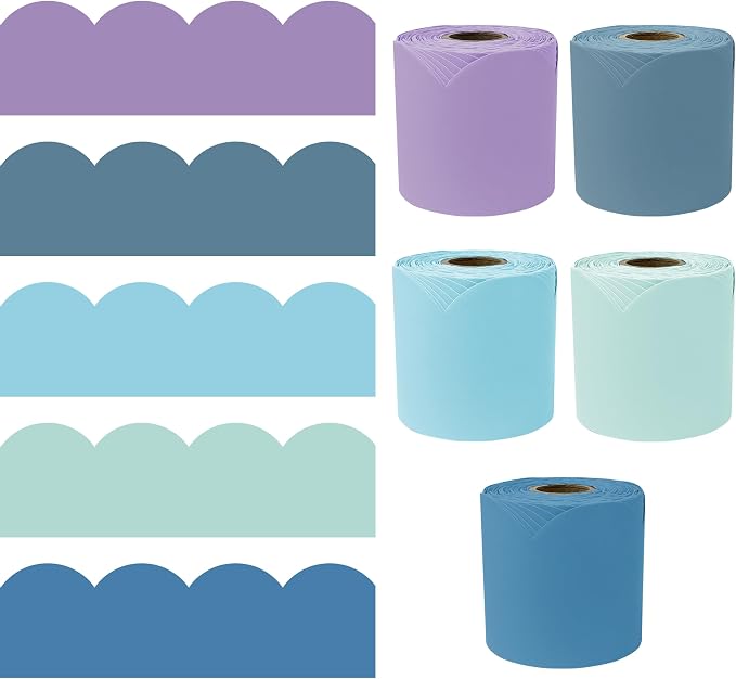 Carson Dellosa Nature Bulletin Board Borders - 325ft Soothing Blues, Lilac Calming Classroom Décor, Teacher Supply, School, Office Cork or Whiteboard, Wall, Locker, Party Decoration 5 Pack