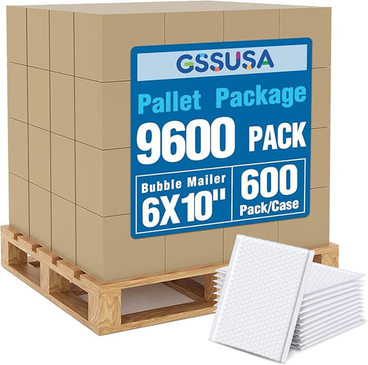 GSSUSA White Bubble Mailers 6x10 Small Padded Envelopes 9600 Pack,1 Pallet,Strong Adhesion Shipping Mailer Self-Seal Bubble Envelopes for Small Business