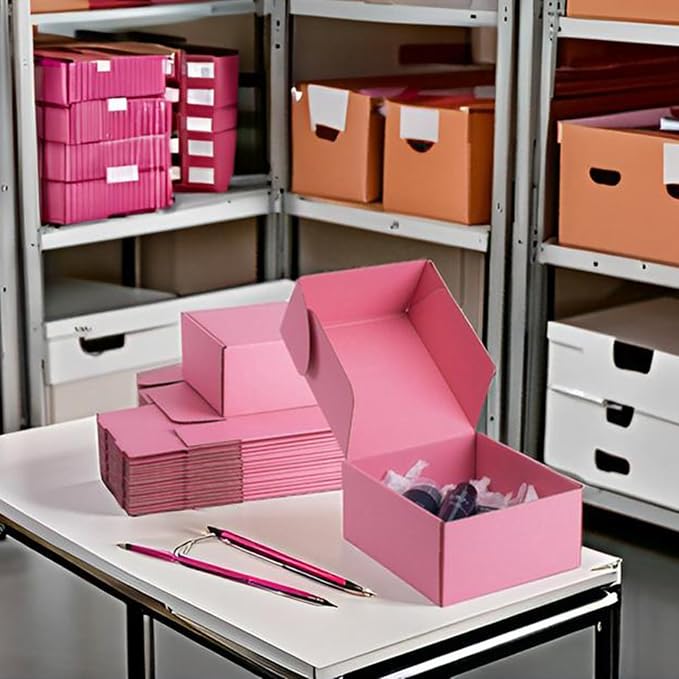 8x8x4 inch Pink Shipping Boxes for Small Business- Set of 25 | Sturdy ECT 32 Corrugated Cardboard Mailer Boxes, Easy Assemble for Packaging, Mailing, Gift