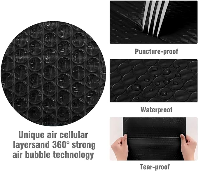 HBlife 50Pcs Black Bubble Mailers, 4x8 Inches Self Seal Black Poly Mailers, Padded Envelopes Shipping Bags Packaging for Small Business
