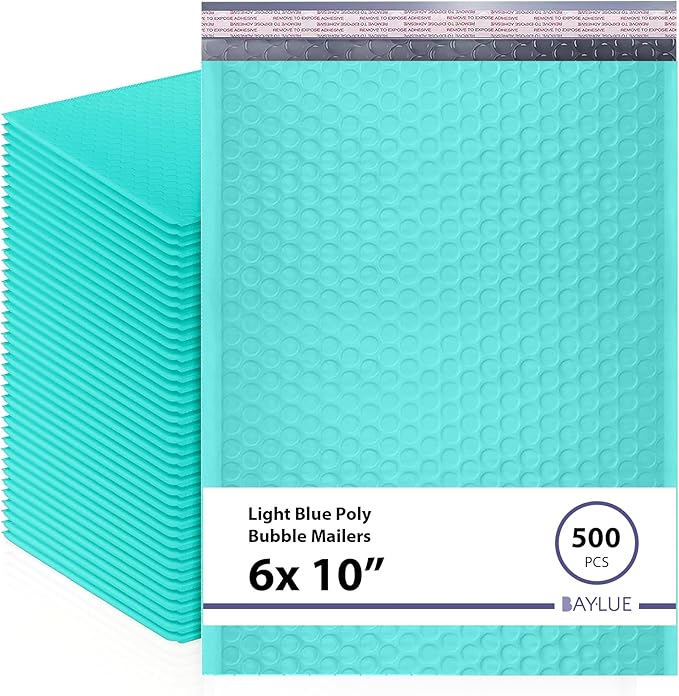 Teal Small Poly Bubble Mailers 6x10 inch #0 | Self Seal Padded Envelopes | Cushioned Bubble Mailer | Usable Size 6x9 | WaterProof | Lightweight mailing Shipping Bags | 500 Pack Bulk