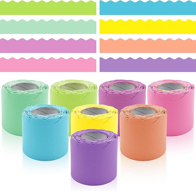 16 Rolls 524.8 Ft Pastel Bulletin Board Borders Set - Colorful Scalloped Trim for Classroom Decor, Office, School Decorations - Teacher Borders for Bulletin Boards, Wall & Theme Supplies