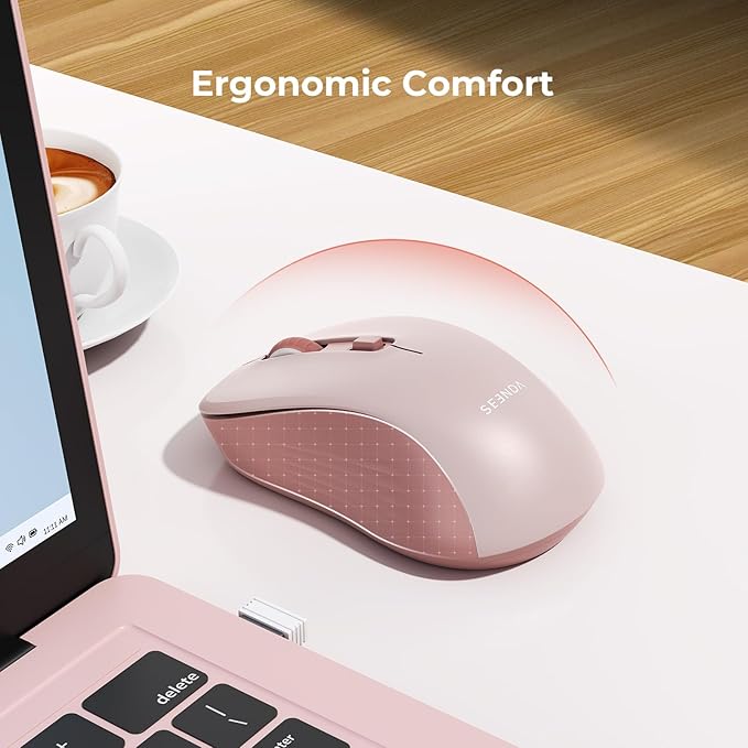 seenda Bluetooth Wireless Mouse, Bluetooth & 2.4G USB Dual Mode, Quiet Clicks, Smooth Tracking, 3-Level Adjustable 1600 DPI,Compact and Portable Mouse for Laptops, Tablets and More-Pink