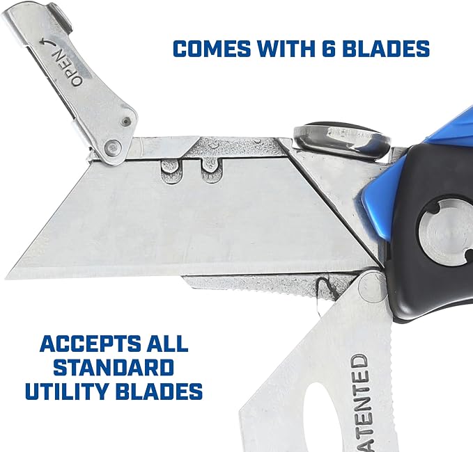 Sheffield 12119 Utility Knife & 5 Utility Knife Blade Storage Compartment | Utility Knife Accepts Standard Utility Blades For Home, Office, Trades, and Warehouse