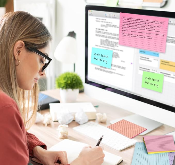 400 Sheets Lined Sticky Notes 8x6in Large,No Ink Bleed-Through,Home/School | 50 Sheets/pad Ruled Giant Post Stickies,Smooth Writing,8 Pack Extra Bright Self Sticky Super Memo Pads for Students Office
