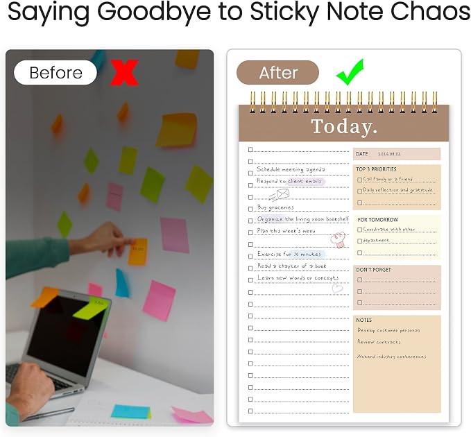 To Do List Notepad - Undated Daily Planner for Work and Goal Achievement | 52 Sheets, Large Writing Space, Ideal for Home, Office & School, Perfect for Daily Planning & Staying Organized, Khaki
