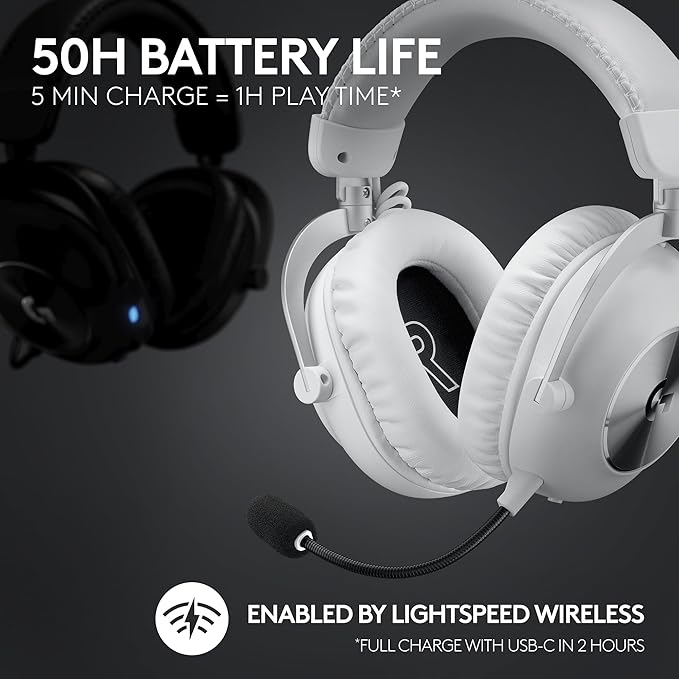 Logitech G PRO X 2 Lightspeed Wireless Gaming Headset, Detachable Boom Mic, 50mm Graphene Drivers, DTS:X Headphone 2.0—7.1 Surround, Bluetooth/USB/3.5mm Aux, for PC, PS5, PS4, Nintendo Switch - White
