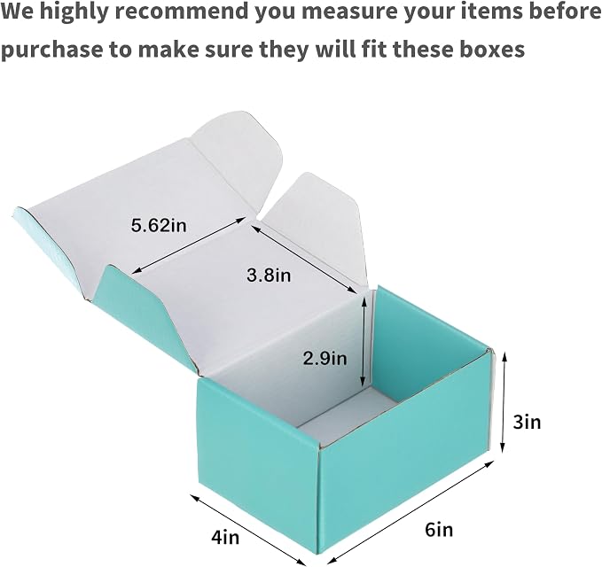 50 Pack 6x4x3 inches Shipping Boxes Teal, Corrugated Small Cardboard Boxes for Mailing Packing