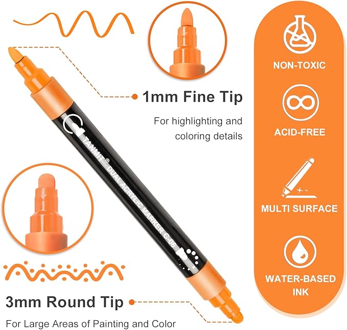 TANMIT Acrylic Paint Pens Markers, 60 Colors Dual Tip Acrylic Paint Pens for Rock Painting, Wood, Canvas, Stone, Glass, Ceramic Surfaces, DIY Crafts Making Art Supplies (Round Tip and Fine Tip)