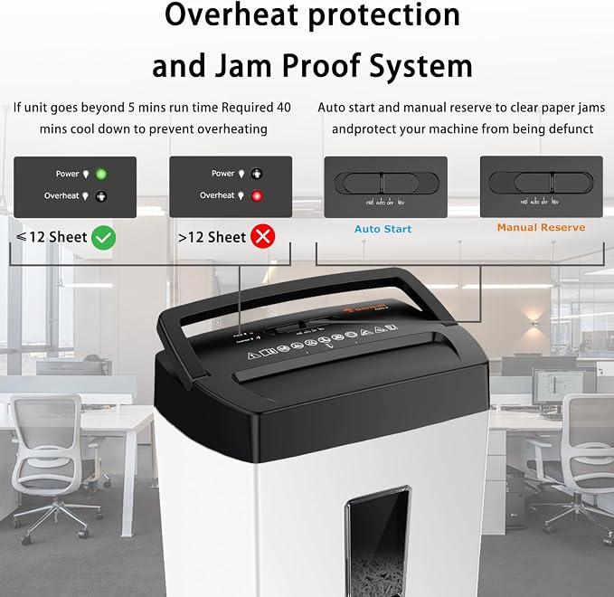 Bonsaii 12-Sheet Cross Cut Shredder, P-4 High Security, 5.5 Gal, Heavy Duty for Home Office, Shreds Paper, Credit Card, Mail, Staples, with Transparent Window, White & Black