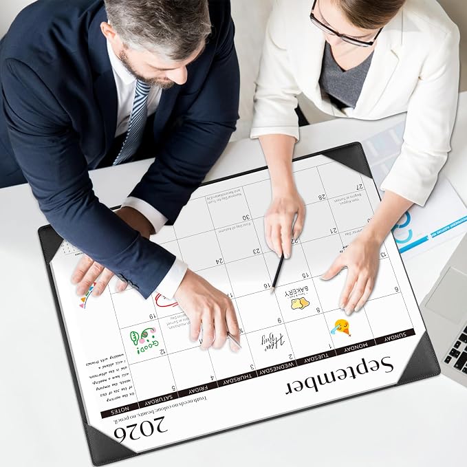 Gannyfer Desk Calendar 2026-2027 with Desktop Mat, Simplified Large 22" x 17" Desktop Pad Calendar, 18 Month Desk Calendar 2026, Use July 2026 to Dec 2027, Office Supplies Perfect for Home School and Office - Black