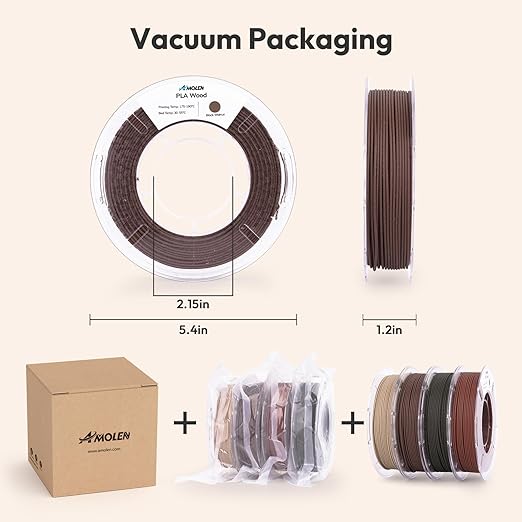 AMOLEN Wood PLA Filament Bundle 3D Printer Filament Wood Sets,Dark Walnut/White Oak/Cherrywood/Green Sandalwood Natural Color 3D Printing Filament PLA Filament 1.75mm, 200g*4 Spools