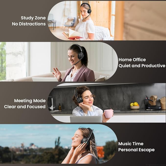 Dytole Wireless Headset with Mic for Work, Bluetooth 5.3 Headset with Noise Cancelling, Wireless Headphones with Mic & USB Dongle, 65H & Mute, Ideal for PC/Call Center/Computer/Laptop/Study