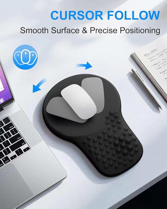 Ergonomic Mouse Pad with Wrist Rest Support, Mousepad for Carpal Tunnel Pain Relief, Memory Foam with Massage Design, Non-Slip PU Base for Office, Home, Gamming