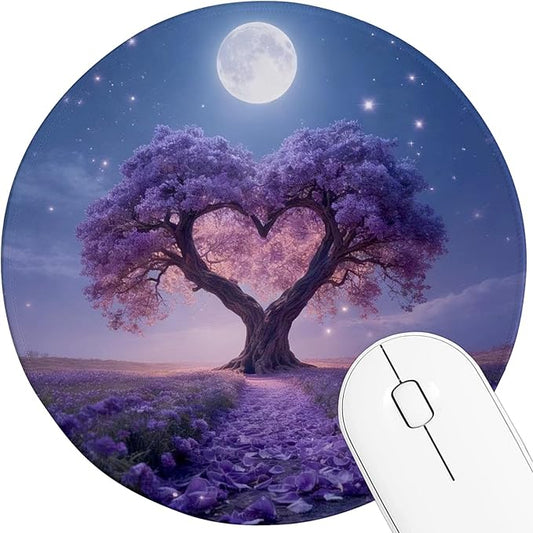 Round Mouse pad, high-end Texture, Sewn Edge Design, Anti-Slip Rubber Base. 8.6 x 8.6 inches (Heart Tree)