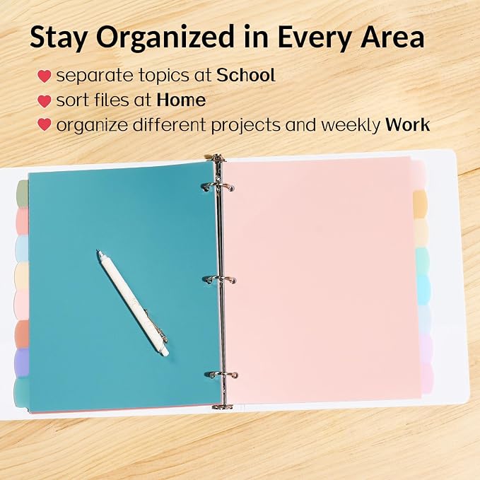 Sooez 8 Tabs Plastic Write & Erase Binder Dividers with Tabs, 6 Sets | Long-Lasting Dividers for 3 Ring Binder, Cute Pastels Binder Dividers Organizers for Student, Teacher, Office, Pastels Color