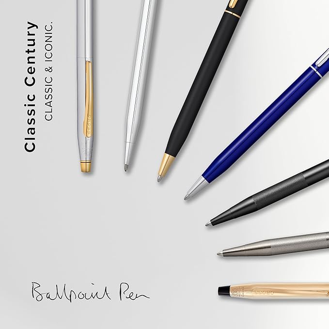 Cross Classic Century Lustrous Chrome Ballpoint Pen - Refillable Pen for Effortless Writing - Black Ink - Durable Construction - Premier Distinctive Look - Gift-Ready