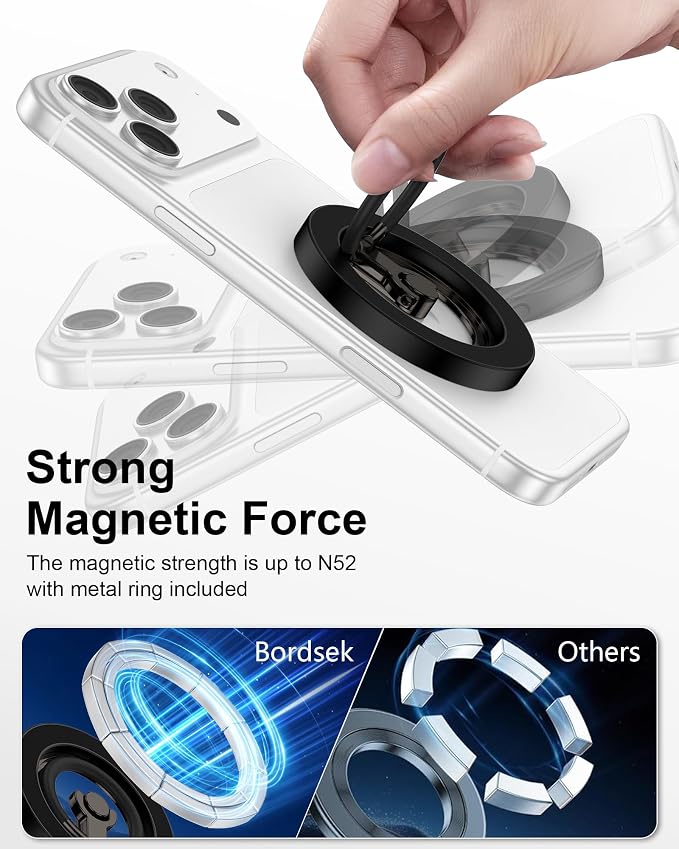 Dual-Sided Magnetic Phone Ring Grip for Apple iPhone 17 16 15 Pro, Android | iPhone Ring Holder Grip 360° Rotatable Mag Safe Kickstand Accessory for iPhone 17/16/15/14/13/12, Samsung, Mag Car Mount