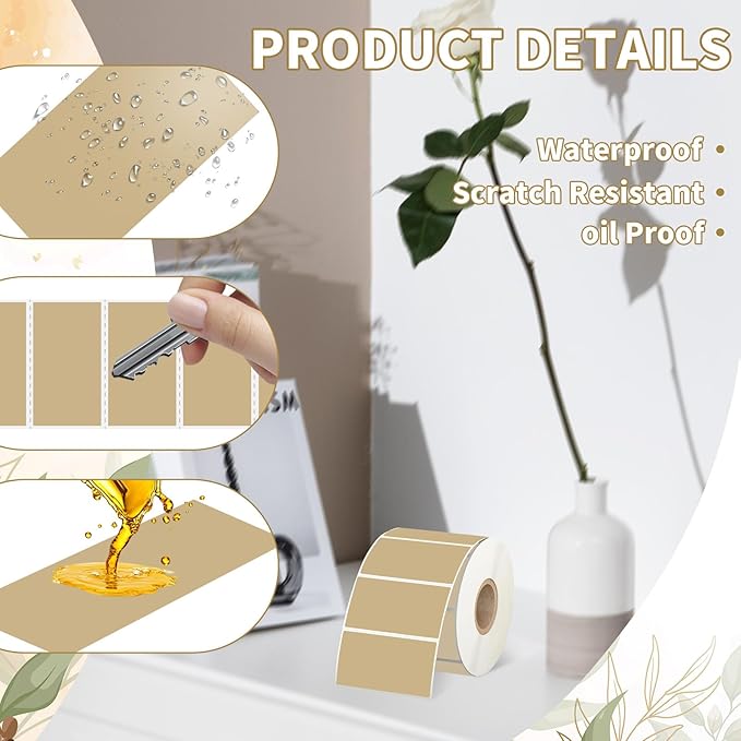 Starboling 2.25" x 1.25" Brown Direct Thermal Labels,Self-Adhesive Printer Label for Address,Logo,Shipping,Barcodes,QR Code