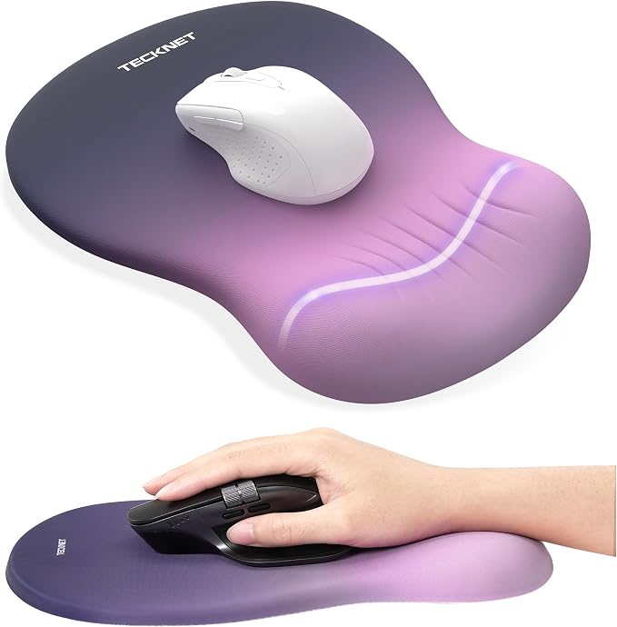 TECKNET Ergonomic Mouse Pad with Wrist Rest, Smooth Surface & Non-Slip Base | Memory Foam Mousepad with Wrist Support, Ergonomic Middle Concave for Laptop/PC, Pain Relief for Home Office, Gradient Purple