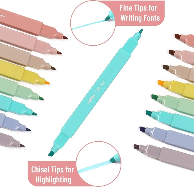 Mr. Pen- Dual Tip Aesthetic Highlighters, 8 pcs, Chisel & Fine Tip | Cute Highlighters Assorted Colors for Journaling, Highlighting, Underlining, Fast Dry, Back to School Supplies