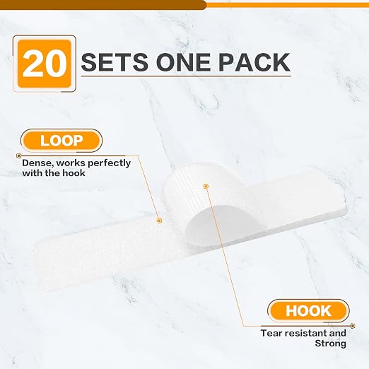 1x1 Inch Hook and Loop Strips, 20 Sets Nylon Self Adhesive Tape, Double Sided Strong Back Adhesive Tape and Dots for Office, Home and Crafting, Heavy Duty, White