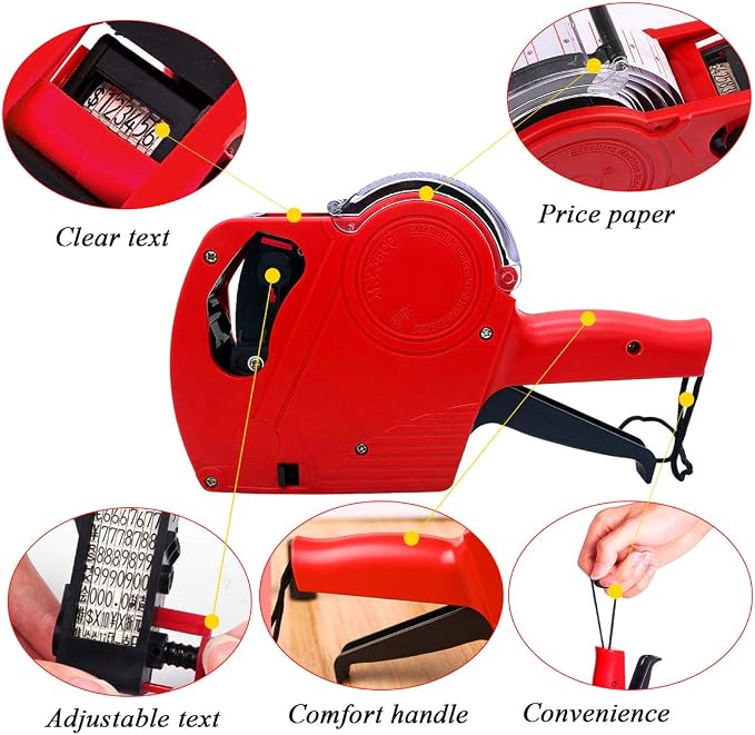 MX-5500 8 Digits Price tag Gun with 5000 Sticker Labels and 3 Ink Refill, Label Maker Pricing Gun Kit Numerical Tag Gun for Office, Retail Shop, Grocery Store (A/Blue)
