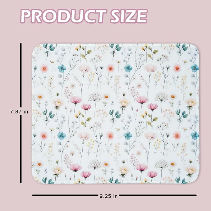 Mouse Pad for Desk with Stitched Edge, Premium Cute Washable Mouse Pads. Computer Mousepad with Non-Slip Rubber Base, Mousepads for Laptop, 9.25x7.75x0.12 inch (Soft Meadow)