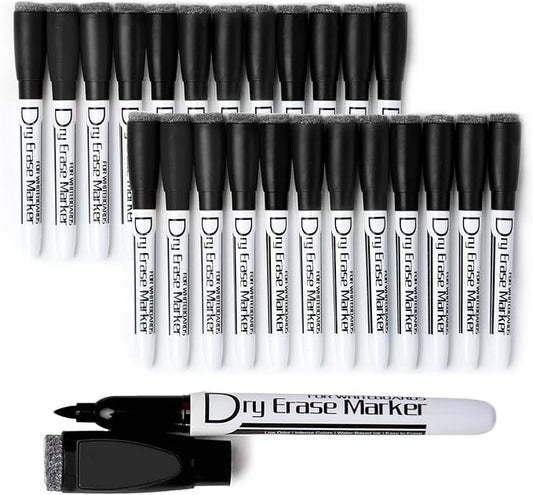 Volcanics Black Magnetic Dry Erase Markers Low Odor Fine Tip Whiteboard Markers Pack of 24