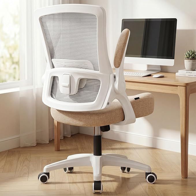 NEO CHAIR Office Desk Chair High Back Mesh Chair Adjustable Lumbar, Beige | Ergonomic High-Back Design with Breathable Mesh, Flip-Up Armrests, Comfortable Support for Home office or Computer Work