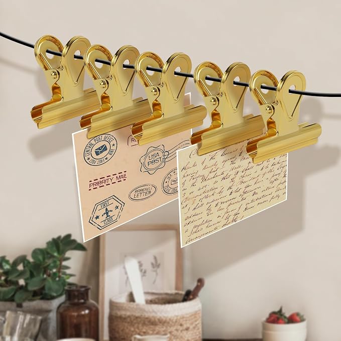 SIAMESE Bulldog Clips, 8 Pcs Binder Clips for Office & Kitchen, Multi-Purpose Binder and Food Bag Clamps for Sealing, Storage, Hanging (Gold)