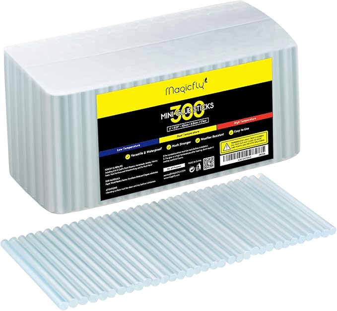 Magicfly Mini Hot Glue Gun Sticks, Huge Pack of 300, 4" Long and 0.27" Diameter Hot Melt Glue Sticks, Compatible with Most Glue Guns, Perfect for DIY Craft Projects and Sealing