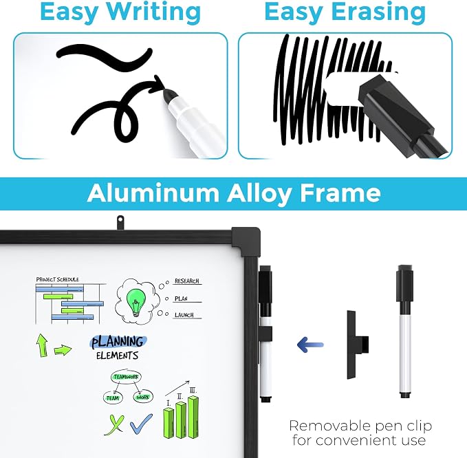 MaxGear 36" x 24" Large Double-Sided Dry Erase Whiteboard, Aluminum Frame | Professional Dry Erase Board, easy wipe, wall mounting, large writing space for home office meeting planning, includes marker