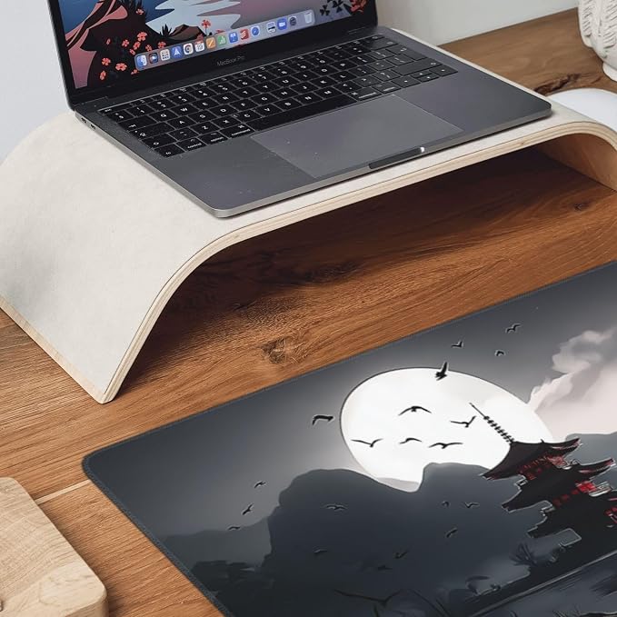XXL Gaming Mouse Pad 35.4x15.7 Inch, Large Extended Desk Mat | Oriental Landscape Moon Design, Non-Slip Rubber Base, Water-Resistant Surface and Stitched Edges for Gaming, Office & Home