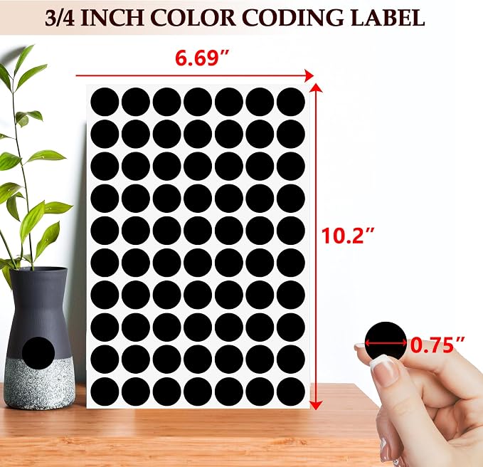 PARLAIM 3/4 Inch Coding Circle Sticker Labels,Pack of 1050 Round Color Code Dot Labels Stickers for Home Office Marking,Organizing (Black)