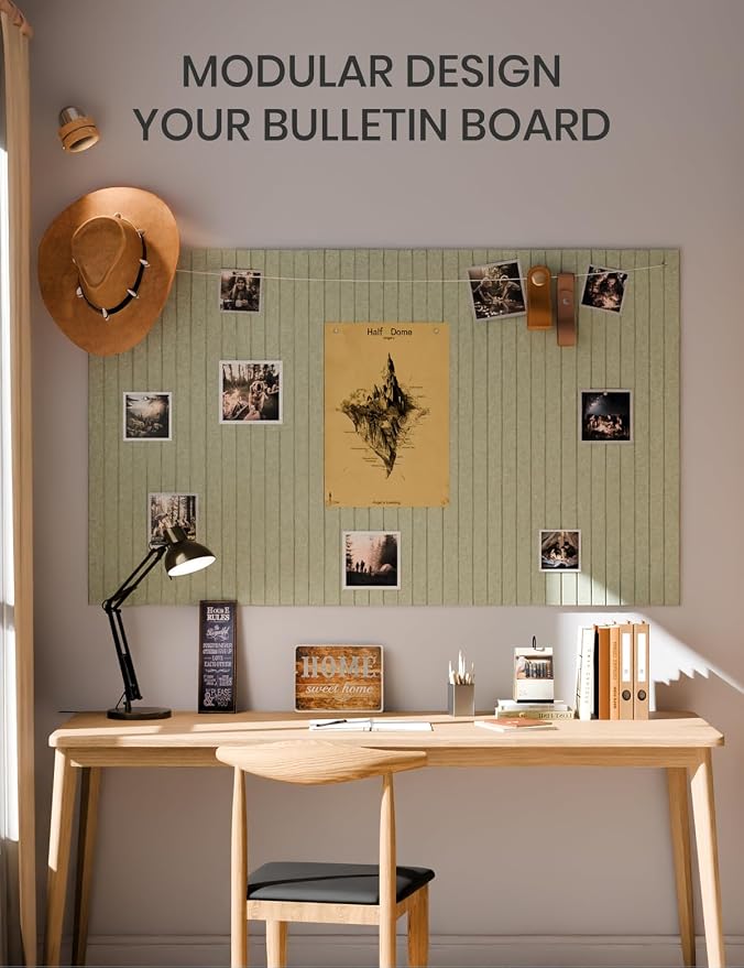Fluxynara 36" x 24" Large Felt Bulletin Board, Sage | 6 Pack Cork Board Alternative with 30 Safe Adhesive Tabs, Pin Boards for Wall Decor, Home, Office, Classroom,Dorm