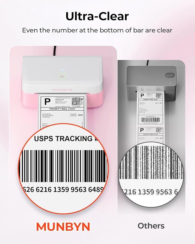 MUNBYN Bluetooth Thermal Label Printer, Wireless 4x6 Shipping Label Printer | Work for Small Business, Compatible with Android, iPhone, Windows, Mac, Chromebook, Print Width 1.57"-4.25"