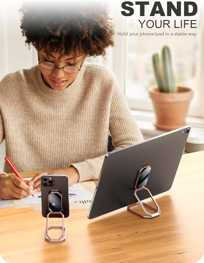 A-LuGei 𝗙𝗼𝗹𝗱𝗮𝗯𝗹𝗲 & 𝗔𝗱𝗷𝘂𝘀𝘁𝗮𝗯𝗹𝗲 Phone Kickstand Ring Holder, Magnetic Cell Phone Grips, Phone Stand for Desk, Adhesive Phone Holder for Hand, 360° Rotation Ring for Back of iPhone Case
