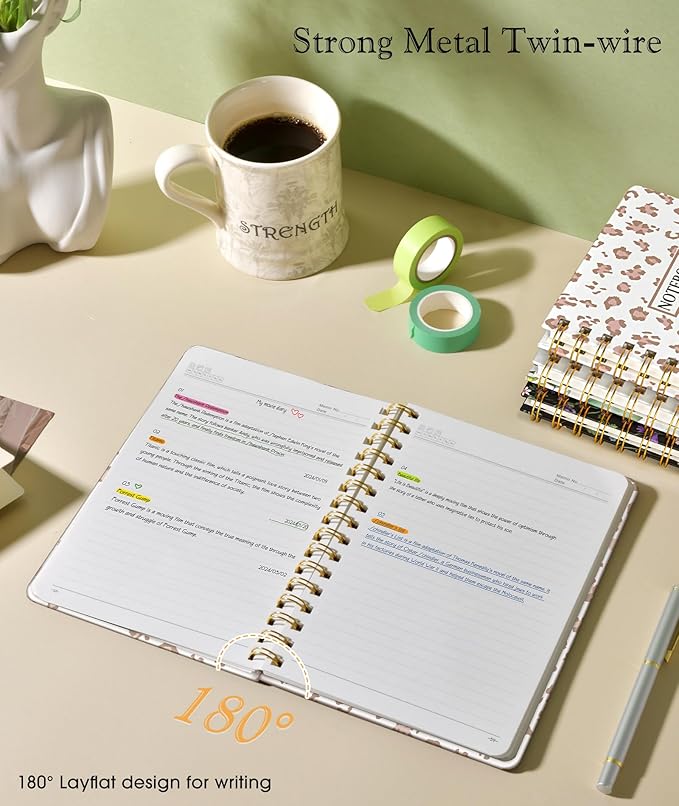Lined Spiral Journal Notebook for Women, A5 Cute Hardcover Spiral Journals for Work, Note Taking, 150 Numbered Pages 100 GSM College Ruled Spiral Bound Notebook, 5.75" x 8.38", Pink Speckles
