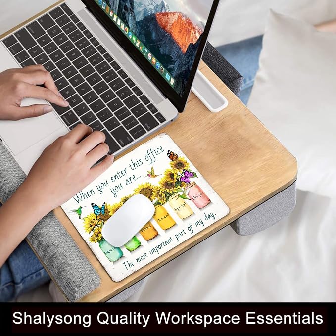 Sunflower Office Quotes Mouse Pad, 9.5"x7.9" Non-Slip Mousepad | Personalized printed square mousepad with inspiring quotes. Clean-cut flush edges & premium smooth cloth for working decor.