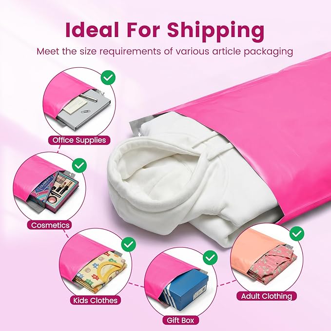 Metronic Pink Poly Mailers 14x19 400 Pack, Heavy Duty Shipping Bags Bulk Self Seal Waterproof Tear Resistant Large Mailing Envelopes, Packaging bags for Small Business, Boutique, Clothing