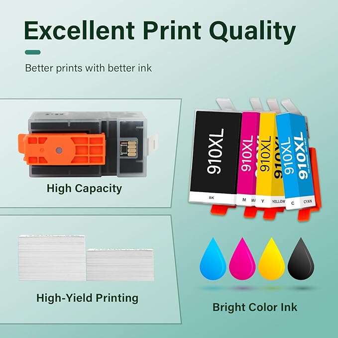 910XL 910 8020 Ink Cartridges Replacement for HP 910 Ink Cartridges Combo Pack Multipack for OfficeJet Pro Series 8020 8015 8035 8025 8010 8018 8028 8022 8030 Printer