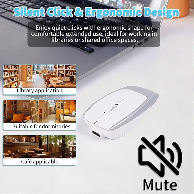 elec Space Mini Bluetooth Wireless Mouse with TF Card Reader, Rechargeable, Silent Click, Portable for Laptop, PC, Travel, Office & Home Use (Silver)