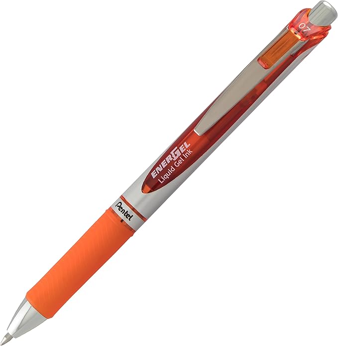 Pentel EnerGel RTX Retractable Liquid Gel Pen, Medium Line, Metal Tip, Orange Ink, 2-Pack (BL77BP2F)