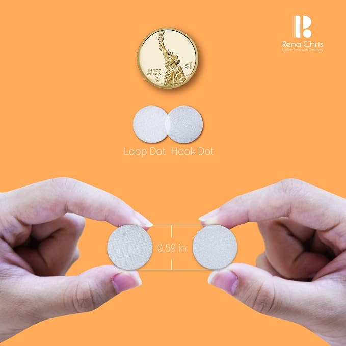 Self Adhesive Dots, Strong Adhesive 1000pcs (500 Pairs) 0.59" Diameter Sticky Back Nylon Dots, Hook & Loop Dots with Waterproof Sticky Glue Tapes, Very Suitable for Classroom, Office, Home (White)
