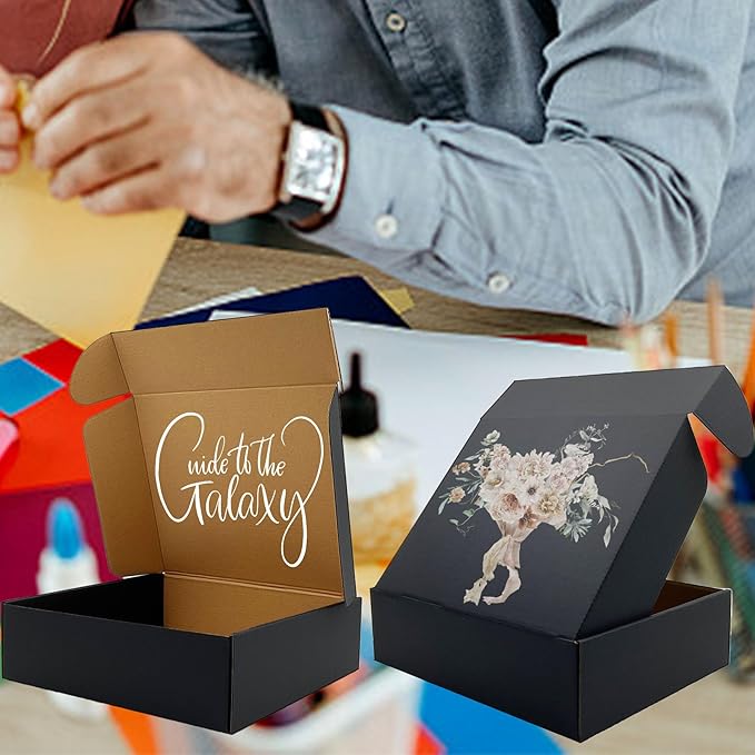 24 Pack 11x9x3 inch Black Shipping Boxes ，Cardboard Packaging Boxes for Mailing Shipping Corrugated Cardboard Boxes for Packaging Small Business Craft Flat Shipping Boxes Empty Gifts Giving Products