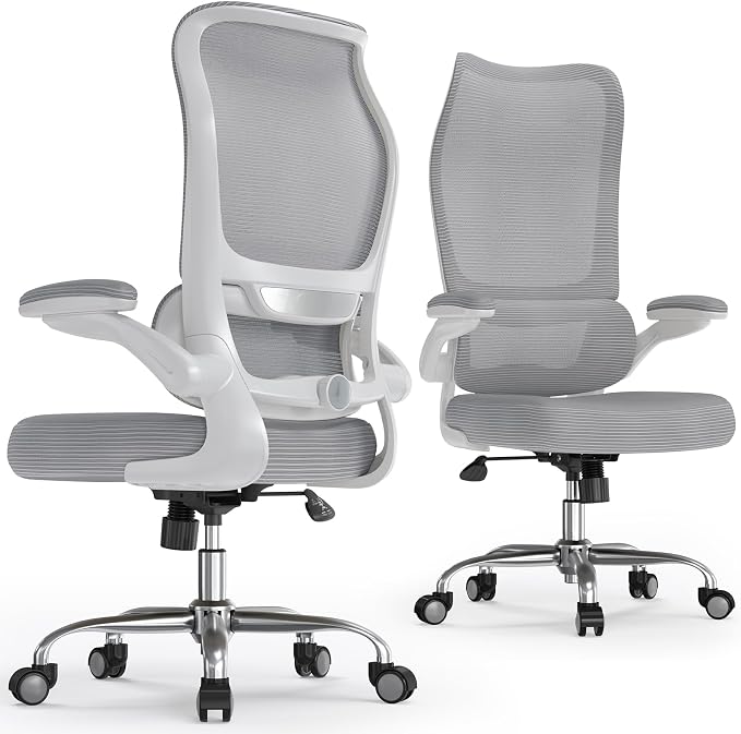 TRALT Office Chair Ergonomic Desk Chair - Gaming Chair with Lumbar Support | 330 LBS Home Office Desk Chairs , Reading Chair with Flip-up Armrests, Comfortable Computer Chairs (1, Grey)