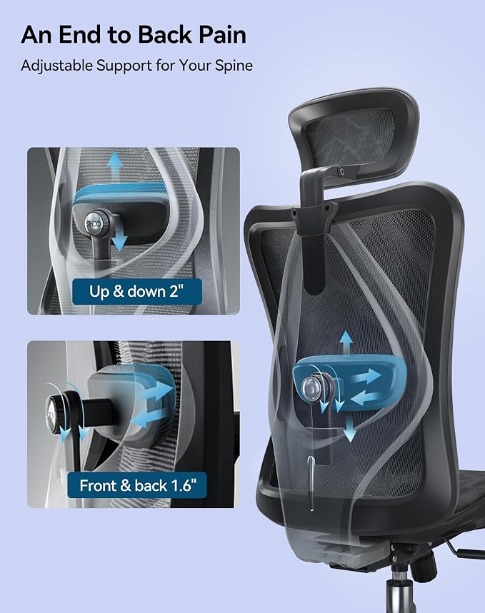 SIHOO M57 Ergonomic Office Chair, Mesh Back Desk Chair with 3D Armrests | Lumbar Support & Adjustable Headrest, Comfortable Computer Chair, Office Chair Hold 330 LBS, Home Office - Black
