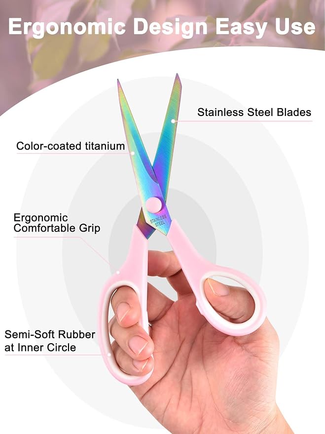 Craft Scissors Set of 4, Sharp Stainless Stee Blades Titanium Coating, Scissors All Purpose for Office School Home Fabric Sewing DIY Art Crafting Cutting, 9.5''/8.5''/6''/5.5'', Pink